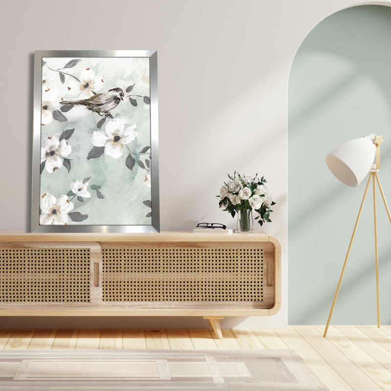 Spring Solo Serenade II - Peinture, L 33,5 po x H 49,5 po, Encadrement argenté