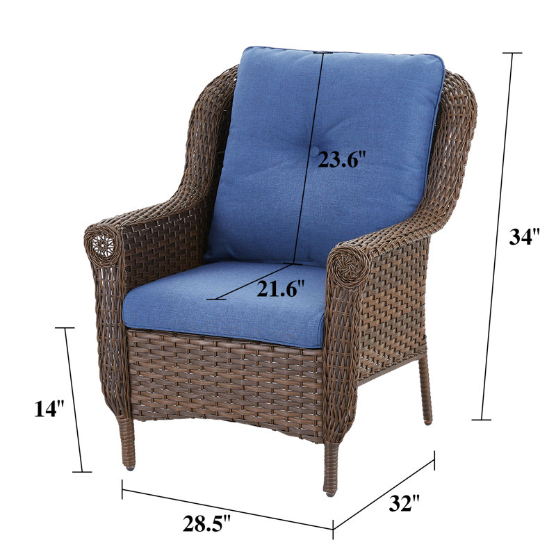 Ensemble de 2 chaises de patio en osier avec coussins en oléfine Habbe, Bleu