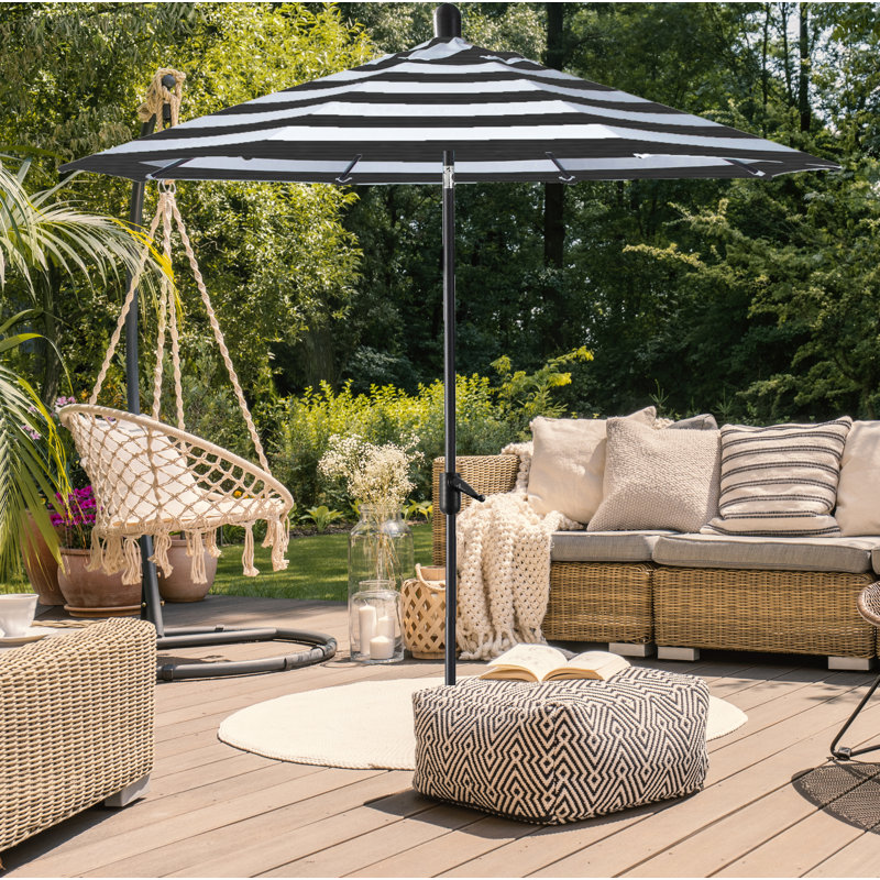 Parasol de marché Sunbrella® 8 pi 8 po Natalie, Saphir noir, Rayures noires Sunbrella®
