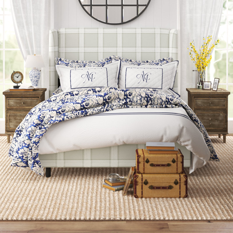 Lizette Upholstered Bed, King, Marley Plaid Feather