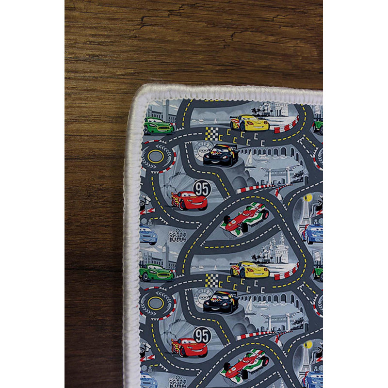 Tapis gris en polyester tissé à la machine Aida, Rectangle 4 pi 7 po x 7 pi 3 po