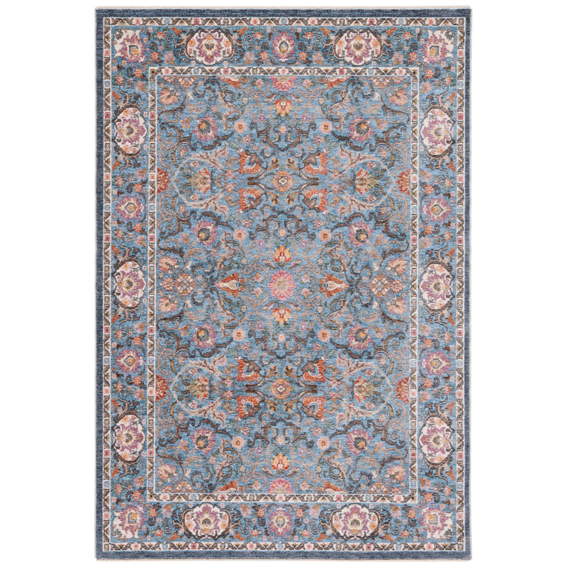 Tapis oriental en polyester tissé à la machine en bleu / noir, Rectangle 5 pi x 7 pi