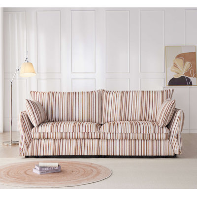 Fred 86.6" Smart Storage Sofa with Under-Seat Compartment, Premium Striped Fabric, Easy Assembly, Apartment Friendly for Living Room & Small Spaces