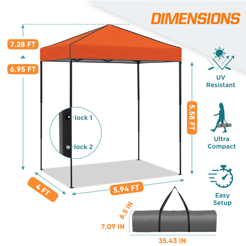 6x4 Canopy Tent, Heavy Duty Pop up Canopy with Carry Bag, Orange