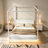 Wood LED Canopy Bed ,Canopy Platform Bed With Support Slats, No Box Spring Needed-2003134469