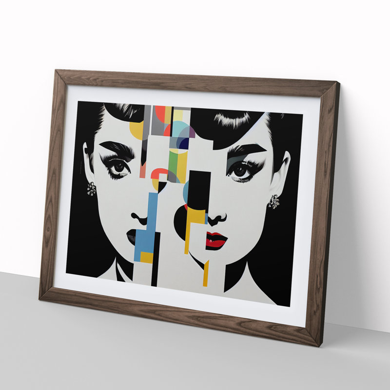 Abstract Audrey Hepburn 1 Piece Single Picture Frame Wall Art, 34cm H x 46cm W x 2cm D, Walnut