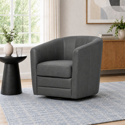 Fauteuil pivotant en cuir véritable de 45,7 cm de large avec dossier à coutures en canal