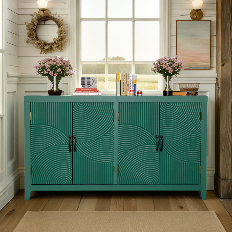 Buffet 59 "en bois vert avec portes sculptées
