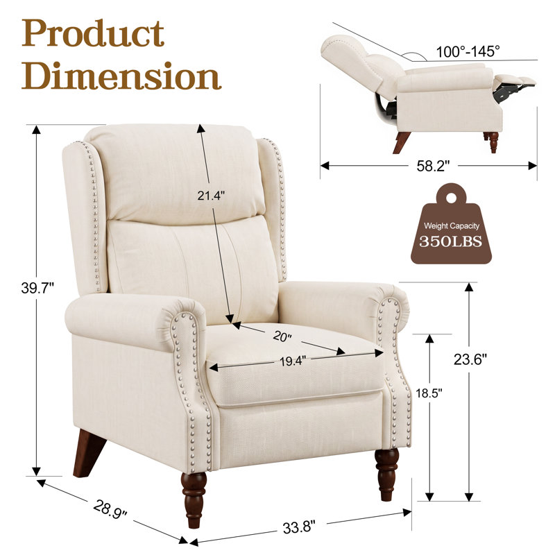 Fauteuil inclinable rembourré à dossier manuel de 33,8 po de largeur (ensemble de 2), Beige