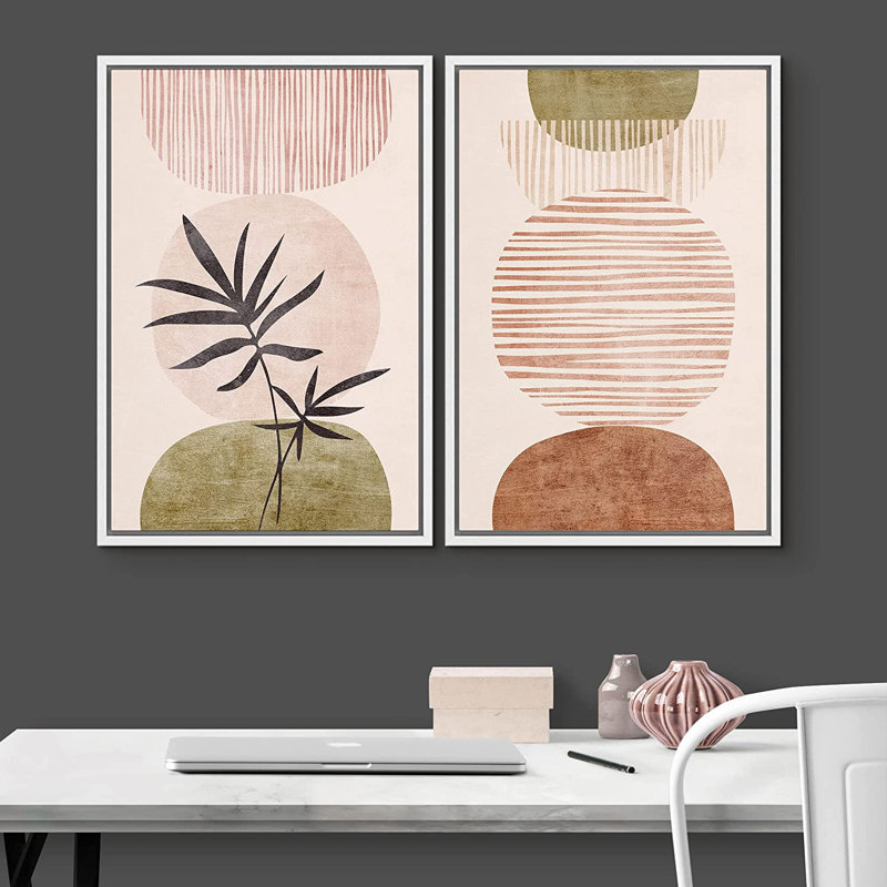 Ensemble d'art mural Mid Mid Century Modern Boho IDÉE4WALL, H 24 po x l 32 po x P 1,5 po, Blanc