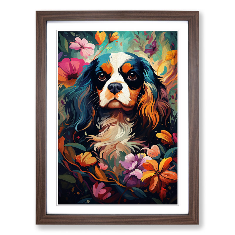 Cavalier King Charles Spaniel Orphism No.2 - Single Picture Frame Print on Wood, 34cm H x 25cm W x 2cm D, Walnut Framed