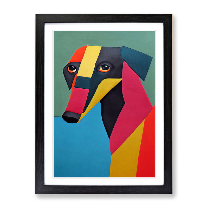Rehana Greyhound Patchwork - Framed Print, 34cm H x 25cm W x 2cm D, Oak
