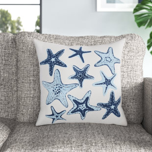 Set of 4 20 Square & Rectangle Lumbar Blue, Tan, Ivory Nautical Coastal  Crab, Fish, Shells Indoor Outdoor Decorative Throw Pillows 