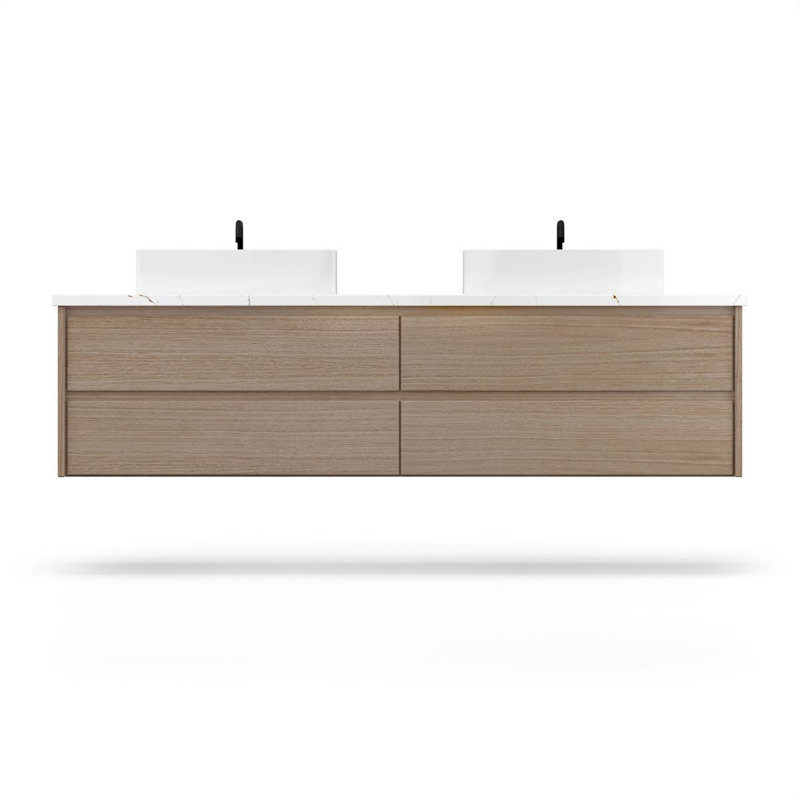 Gilded Double Drawer Bath Floating Vanity, Natural Weathered, 60"