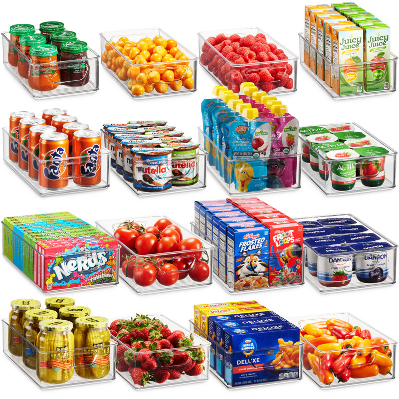 Set Of 16 Plastic Refrigerator Pantry Organizer Bins