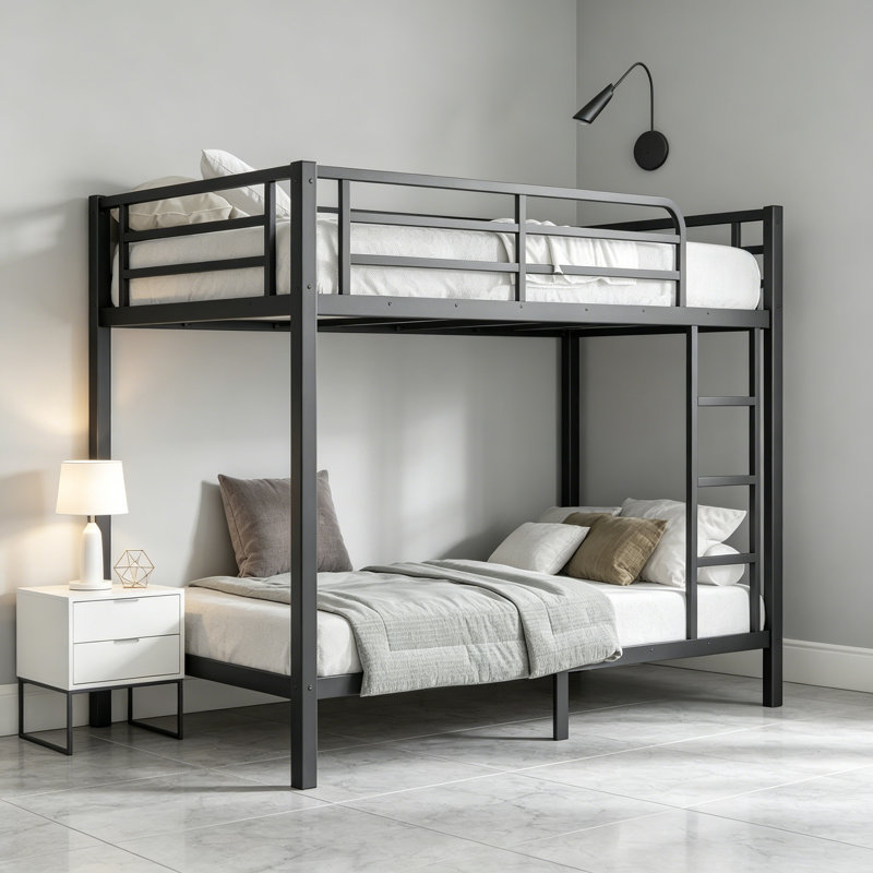 Metal Twin XL Over Twin XL Bunk Bed For Teens And Adults,Space-Saving/Noise Reduced/No Box Spring Needed, Black, Twin XL