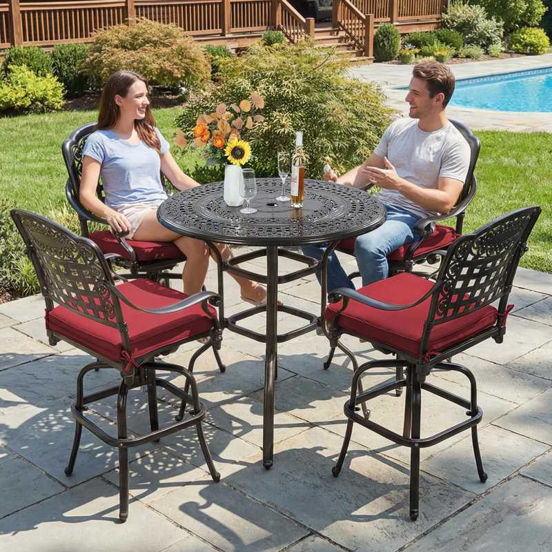 Round 38.5'' L Outdoor Standing Height Table Set, Red, 4