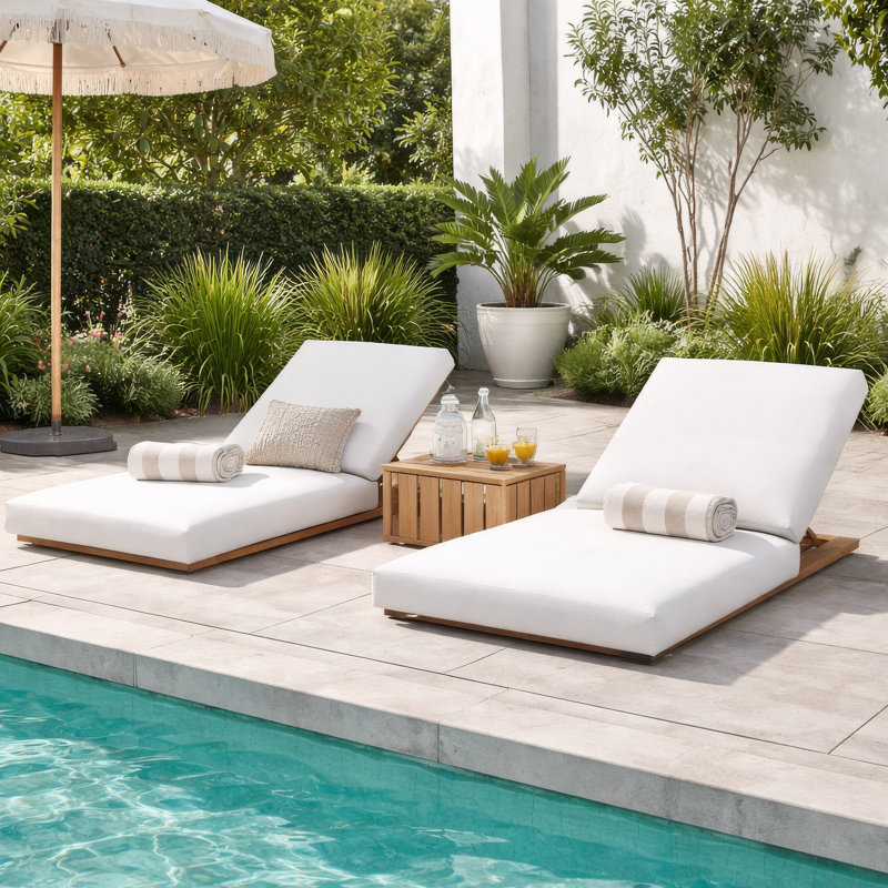 Chaise longue simple inclinable avec coussins 76 po Sarahjo, Blanc