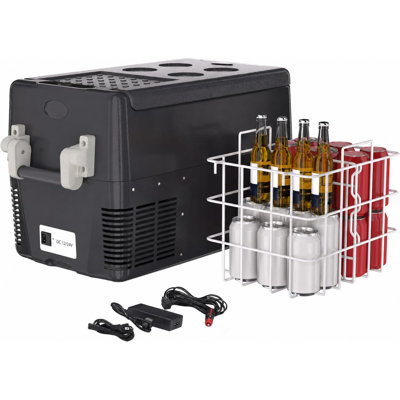 Réfrigérateur-congélateur pour voiture 32QT 30L 12V, refroidisseur à compresseur 12V / 24V DC et 110-240V AC, 0 ℉ -50 ℉, double zone, panier inclus pour camion, bateau, camping