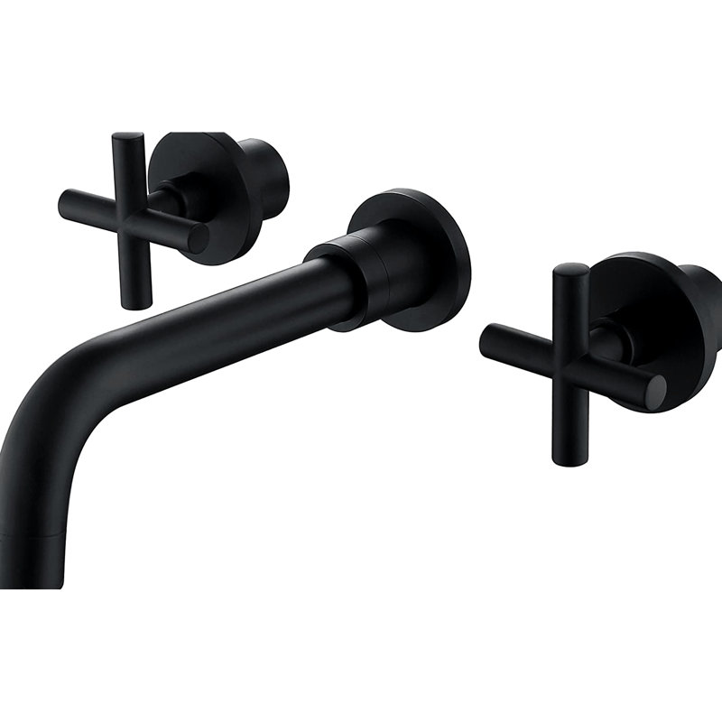 Robinet de salle de bain mural noir mat avec poignées doubles - pour la rouille et la corrosion, les égratignures, la ternissure et les taches Débit de 1,5 gallon par minute Hauteur du bec de 8 po, portée de 7 po avec entraxe de 3 po