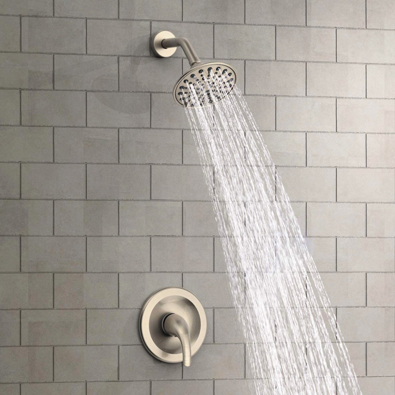 Wall - Mounted Single Handle 6 Functions Shower Faucet With Included Valve And Head, Adjustable Spray Pattern, 360° Joint, Holes For Cleaning, Brushed Nickel Plastic Construction Pattern Head Arm,