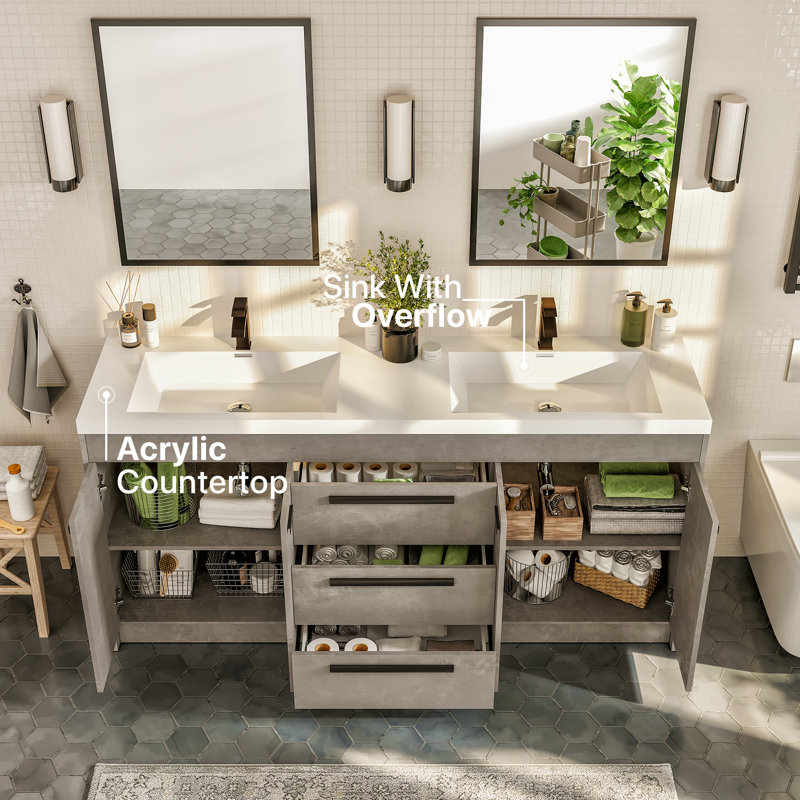 Ensemble de meuble-lavabo double 59 po Wauconda, Gris ciment