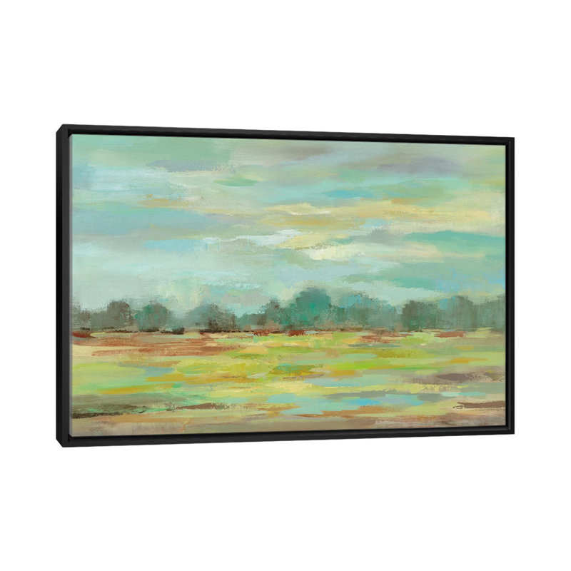 " Teal Forest " by Silvia Vassileva, 32" H x 48" W x 1.5" D, Black Framed Canvas