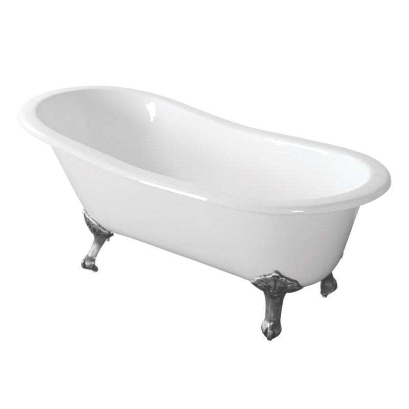 Kingston Brass Aqua Eden 67-Inch Cast Iron Oval Single Slipper Clawfoot Tub (No Faucet Drillings), Polished Chrome