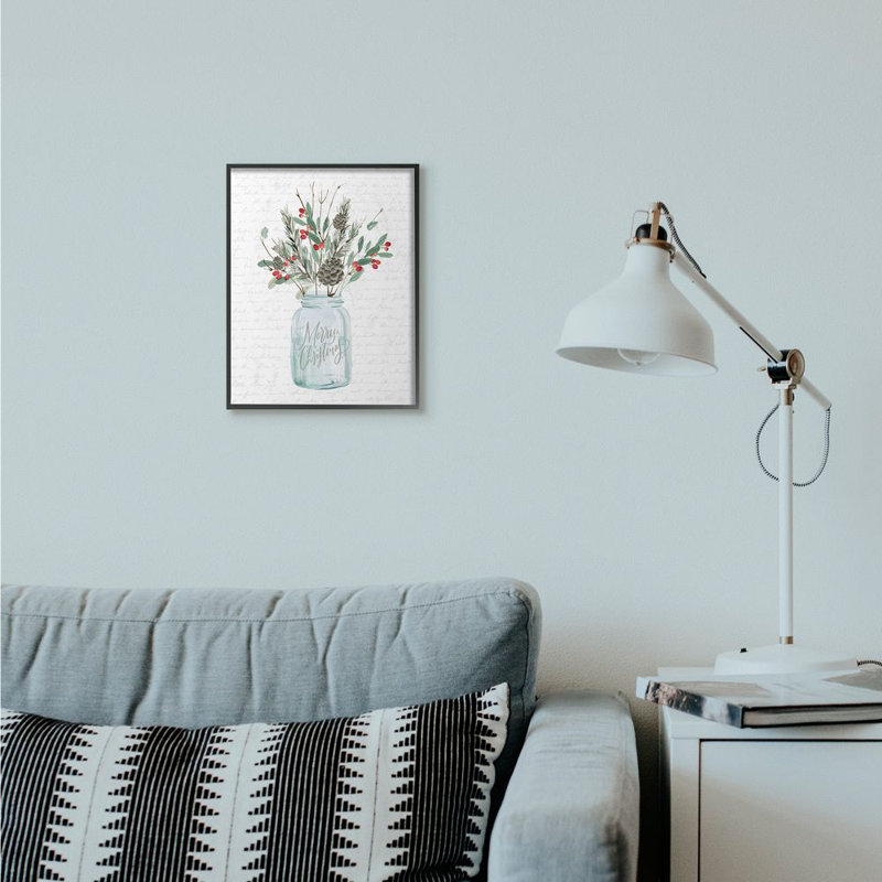 «Merry Christmas Foliage Jar», impression, Giclée encadrée noir minuit, H 14 po x l 11 po