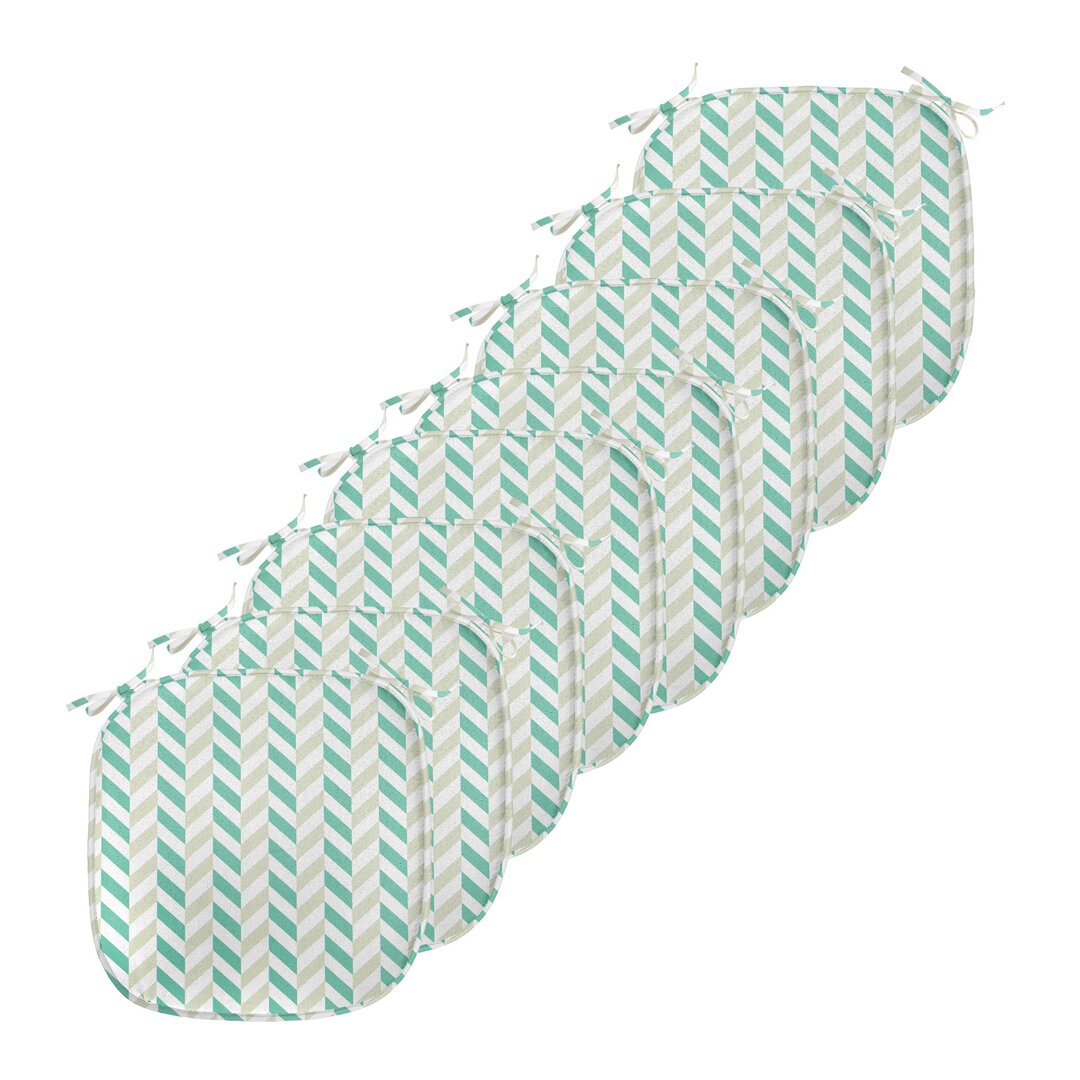 Kissen mit Riemen für Küchensitze, Herringbone Frühling, Sea Green Eggshell Weiß