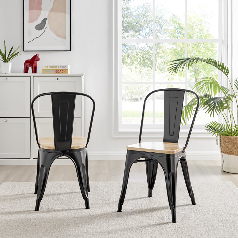 Chaise d'appoint empilable en métal Honora, Noir, noir, noir, noir