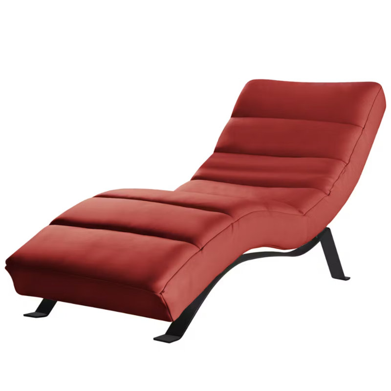 SALISBURY Chaise Lounge in Genuine Leather with Adjustable Backrest, Red, Black