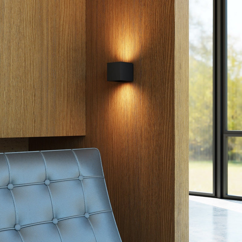 Qube Aluminium LED Flush Mounted Sconce, 3.25" H x 3.25" W x 3.5" D, Textured Black
