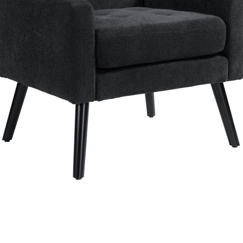 Fauteuil capitonné à dossier large rembourré, Lin noir