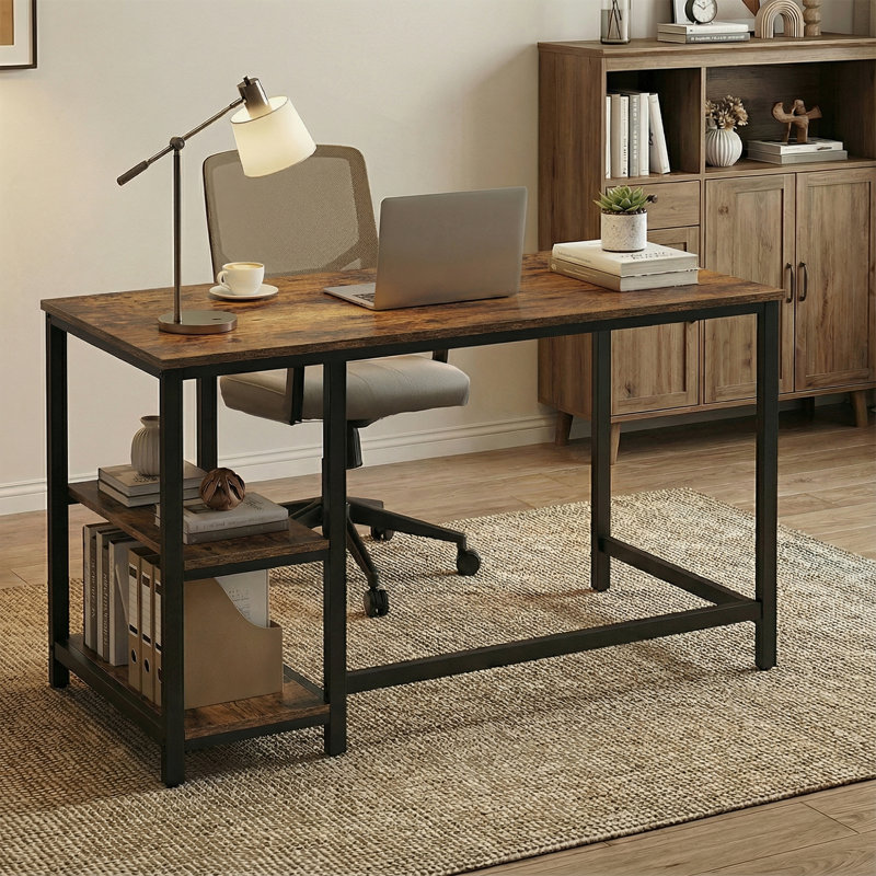 Office Desk, Computer Desk, 120 x 60 x 76 cm, Industrial Table for Study, Brown and Black