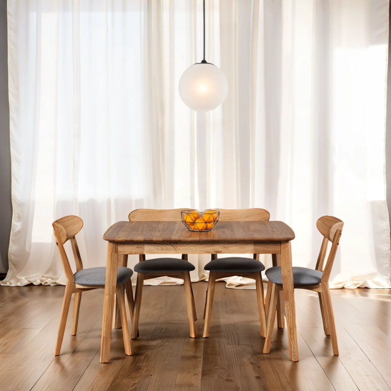 Phoibos Extendable Oak Solid Wood Dining Table, 75"H x 145"L x 70"W