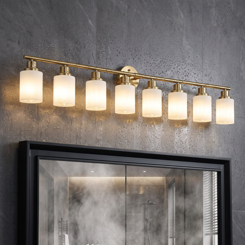 52'' 8-Light Gold Bathroom Vanity Light Modern Wall Sconce with Milky White Frosted Glass Shades, Gold, 8 Lights