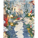 Hand-Knotted High-Quality Gray, Yellow, and Green Area Rug