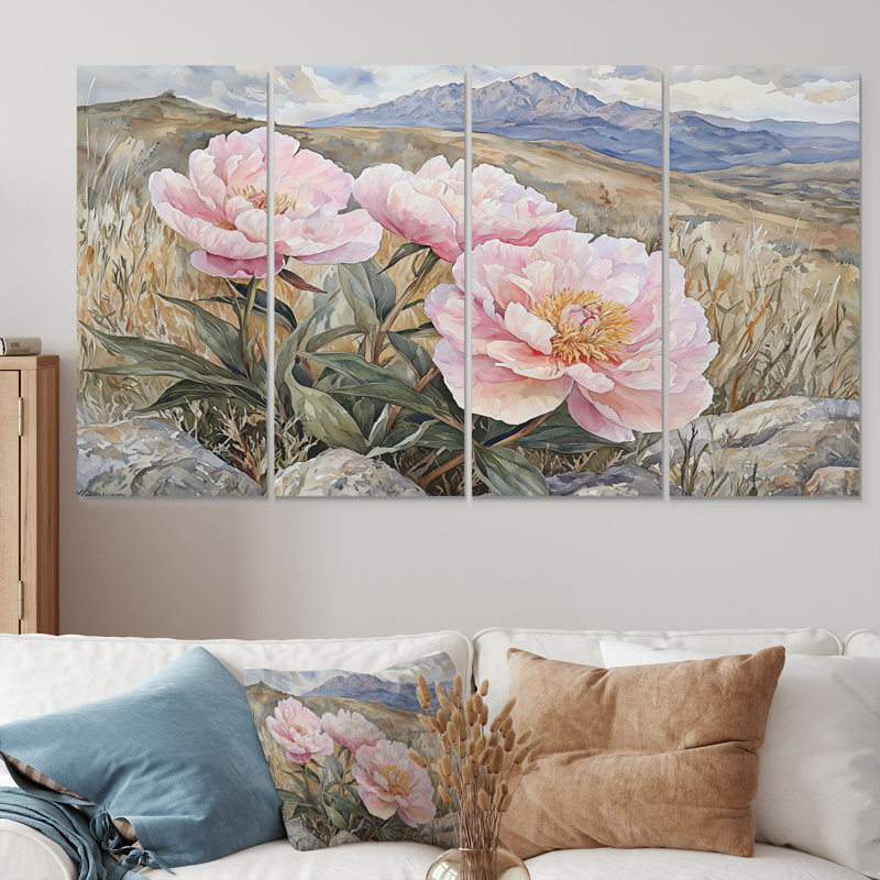 - Ashley - - Décoration murale pivoines - - Art mural traditionnel traditionnel, H 32 po x l 64 po, 4