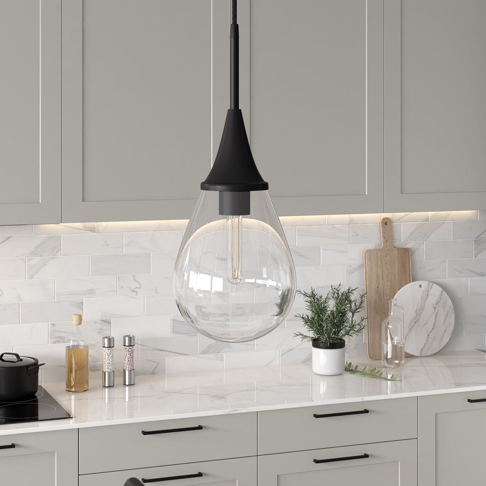 Hoye Single Light Glass Dimmable Pendant, Blackened Bronze, Clear, 19.12"H x 7.63"W x 7.63"D