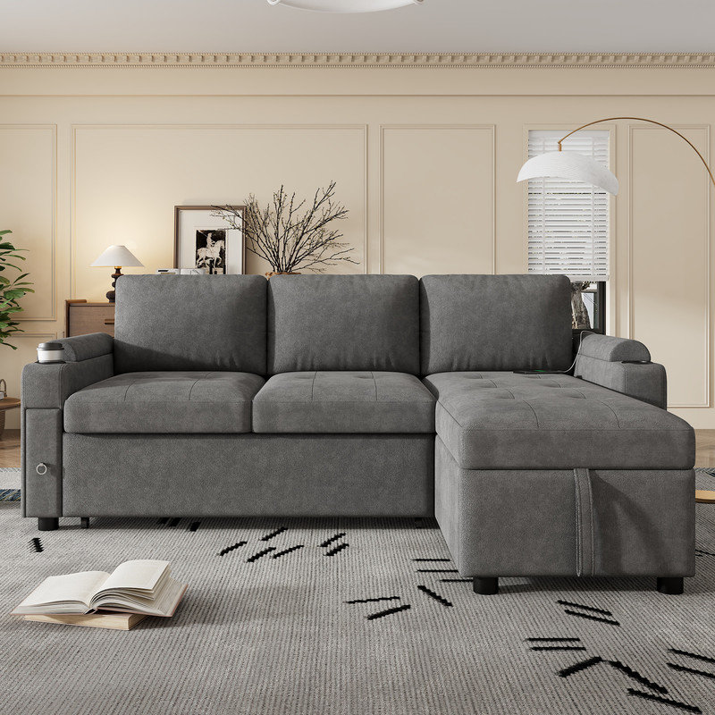 2 - Piece 83.5'' Upholstered L-Shape Sectional, Gray Chenille