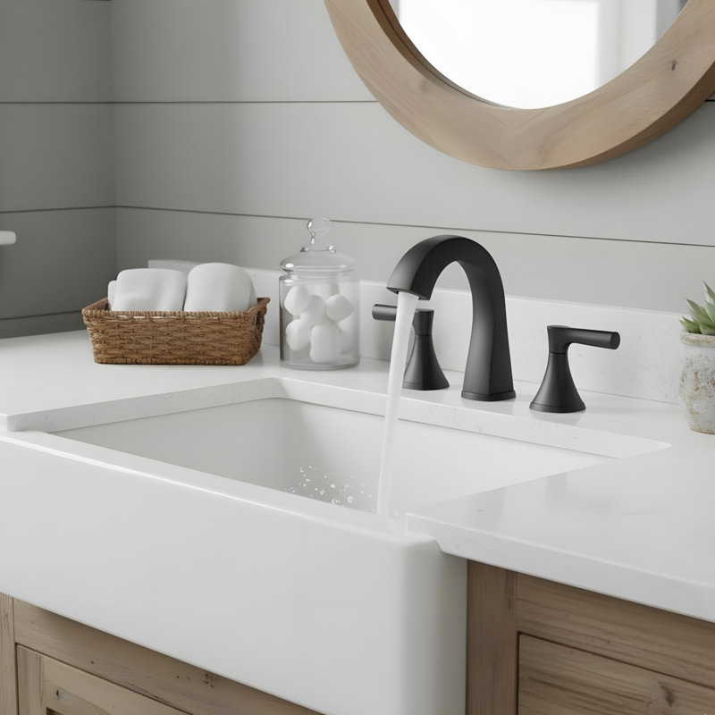 Robinet de lavabo de salle de bain 3 trous avec 2 poignées et drain, Noir mat