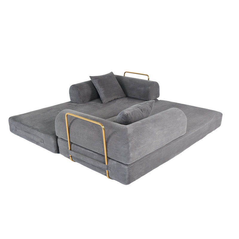 Canapé-lit pliant pour 21 personnes, canapé-lit désossé de 75 po, mousse à mémoire de forme, 2 coussins, espaces de vie compacts, bois de frêne gris, tissu, 3 places compressées avec de la fausse fourrure de mousse, pour un usage domestique et domestique, bois de frêne