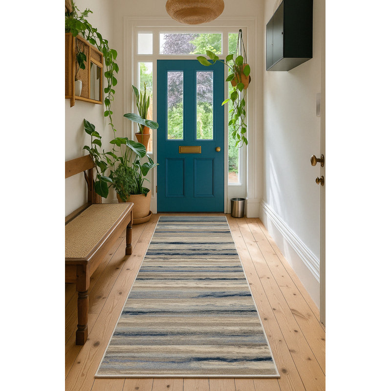 Rug Branch Rimal 2' x 11' (2'3" x 11')  Blue/Brown Abstract Indoor Runner Rug, Contemporary, Low Pile, Stain-Resistant Hallway Carpet - Entryway, Mudroom, Bedroom, and Kitchen