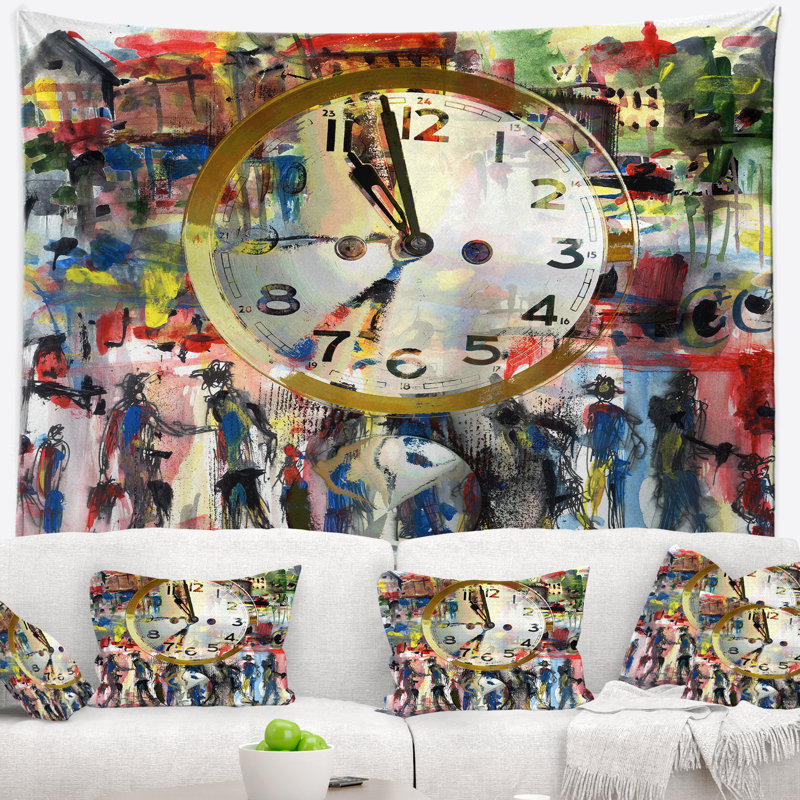 Tapisserie aquarelle abstraite «People and Time», H 50 po x l 60 po