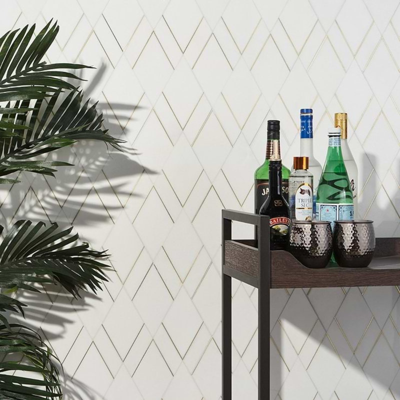Enver Polished Marble And Brass Mosaic, Thassos/Brass