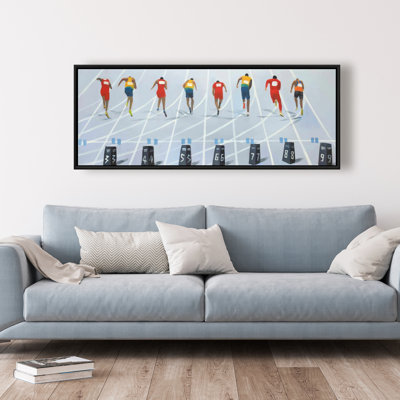 Race of 10 Meters - Blue Framed Canvas for Man Cave Decor