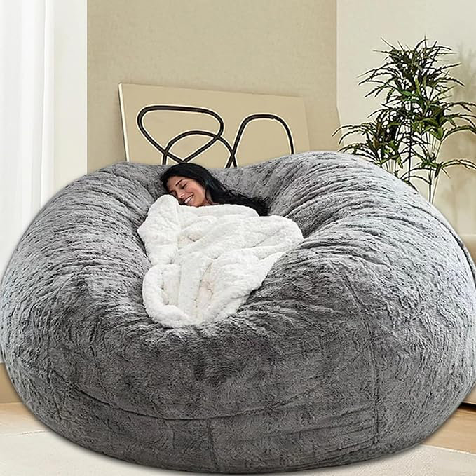 Grand fauteuil à billes en fausse fourrure avec bourre