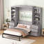 Lit escamotable double avec tablettes et tiroirs de rangement, gris