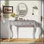 Meuble-lavabo de luxe avec miroir ovale, coiffeuse à 3 tiroirs pour le rangement des bijoux, console élégante pour la décoration intérieure-379505109